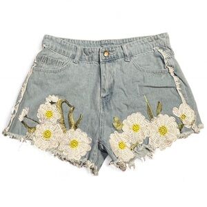 SHEIN Jean Shorts with Floral Embroidery Size Medium